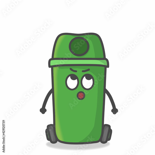 Cute Garbage Can Character Flat Cartoon Emoticon Vector Template Design Illustration