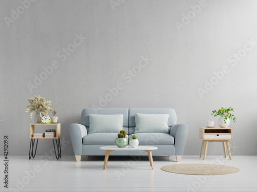 Living room interior concrete wall mockup have sofa and decoration.