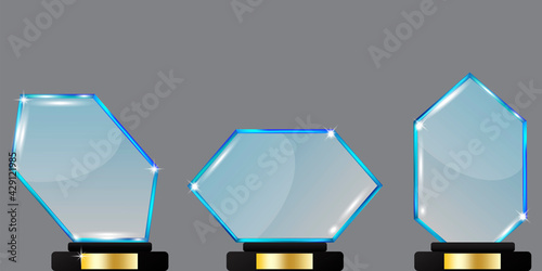 Modern crystals on stands, great design for any purposes. Winner award. Vector illustration. Stock image.