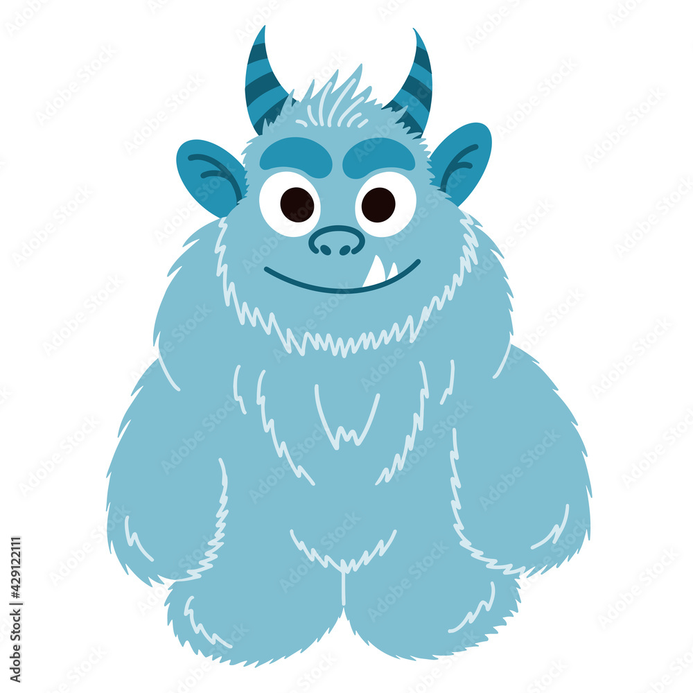 Yeti cartoon character. Bigfoot vector illustration isolated on white  background. Blue monster baby illustration Stock Vector | Adobe Stock