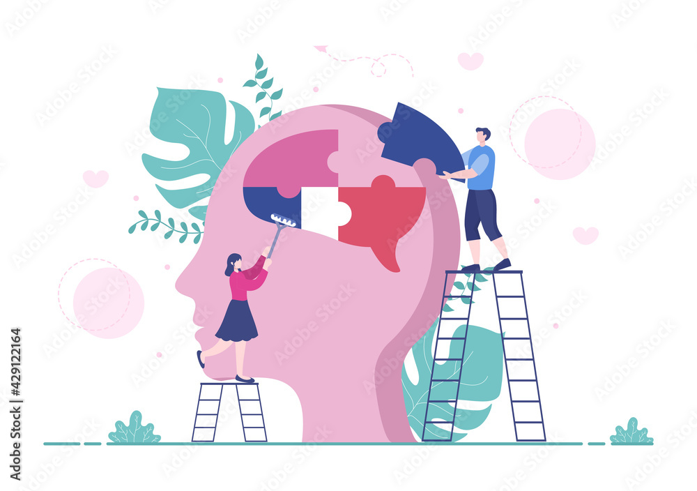 Mental Health Due To Psychology, Depression, Loneliness, Illness, Brain Development, or Hopelessness. Psychotherapy And Mentality Healthcare. Illustration