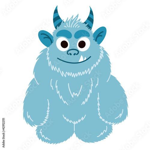 Yeti cartoon character. Bigfoot vector illustration isolated on white background. Blue monster baby illustration