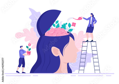Mental Health Due To Psychology, Depression, Loneliness, Illness, Brain Development, or Hopelessness. Psychotherapy And Mentality Healthcare. Illustration