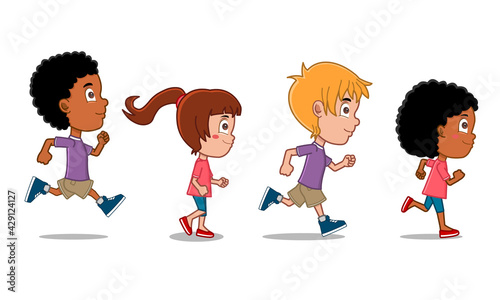 Group of Children different ethnicity running and playing