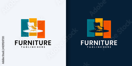 Abstract furniture logo design concept. Symbols and icons of chairs, sofas, tables and household furniture.