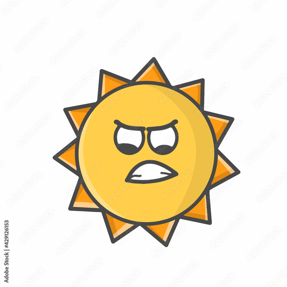 Cute Sun Character Flat Cartoon Emoticon Vector Template Design Illustration