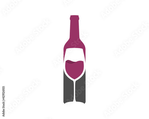 Wine glass in the wine bottle shape logo