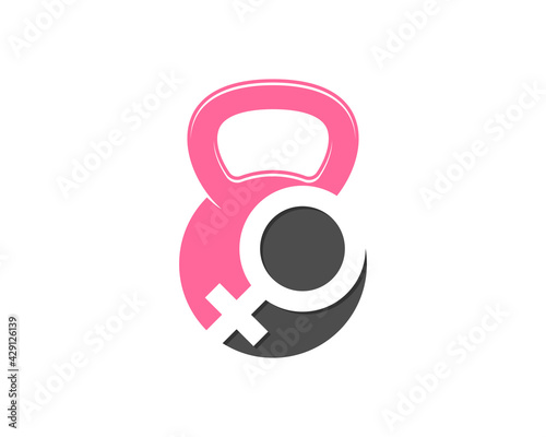 Gym kettle bell with female gender symbol inside