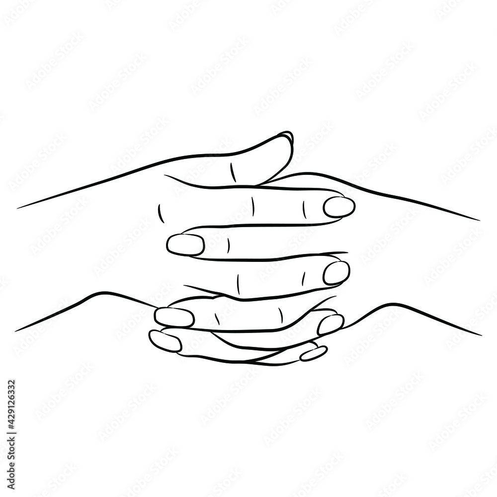 Vetor de Two locked female hands with intertwined fingers. Cartoon