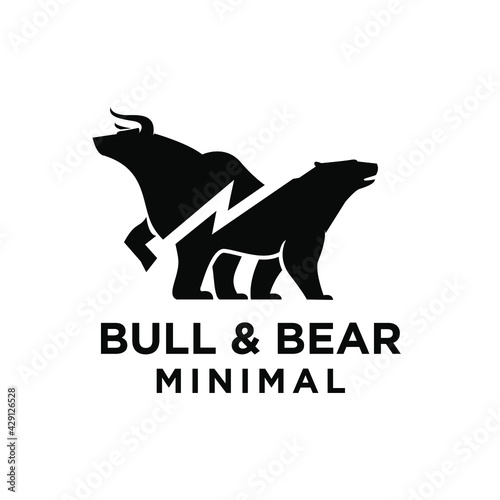 Bear and bull vector logo design players on Exchange and traders on a stock market