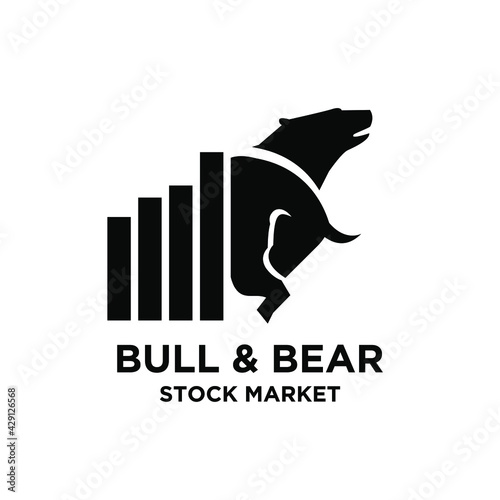 Bear bull with chart bar logo design. finance vector logo design