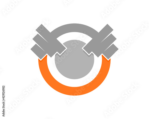 Abstract people lifting the gym dumbbell logo