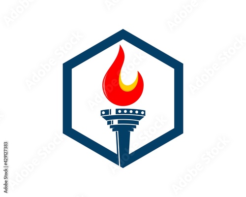 Hexagonal shape with torch and fire inside