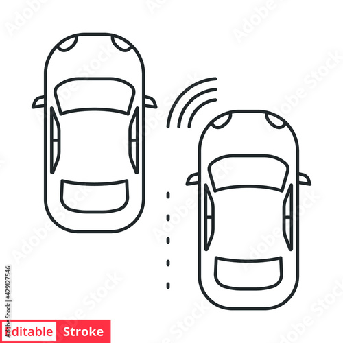 Adaptive cruise control system line icon. Simple outline style. Car security concept. Maintaining the following distance. Vector illustration isolated on white background. Editable stroke EPS 10.