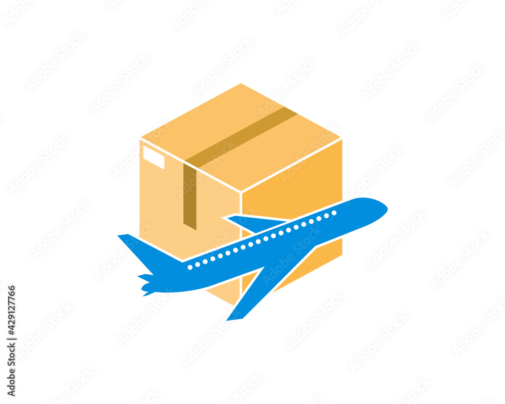 Flight airplane with delivery box behind Flight airplane with delivery box behind