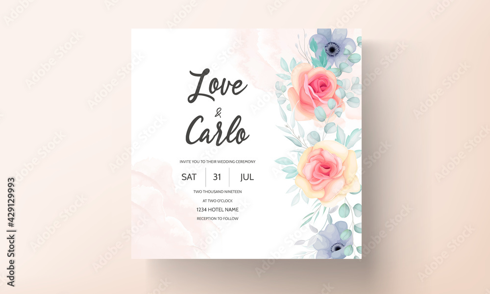 Beautiful hand drawn floral wedding invitation card design