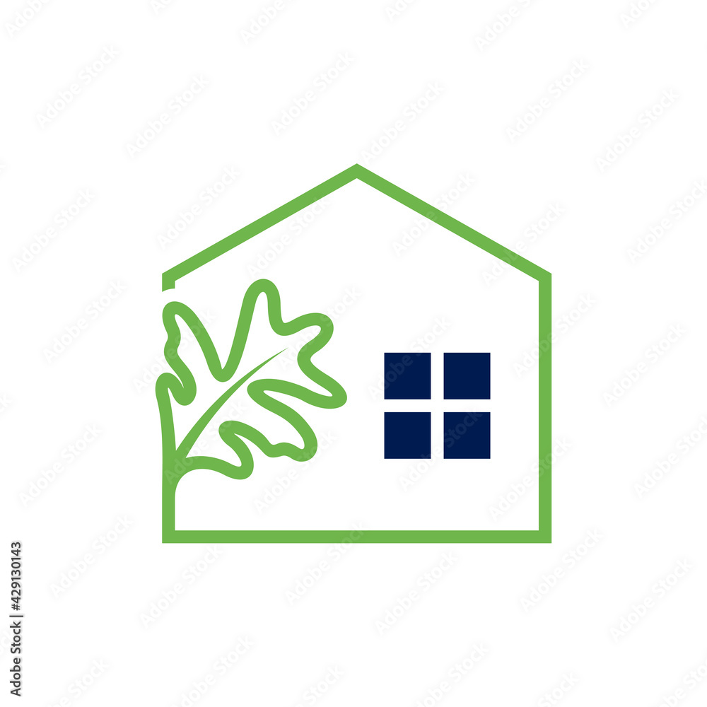 House oak leaf logo design vector illustration, Creative oak tree logo design concept template, symbols icons House oak leaf logo design vector illustration, Creative oak tree logo design concept template, symbols icons