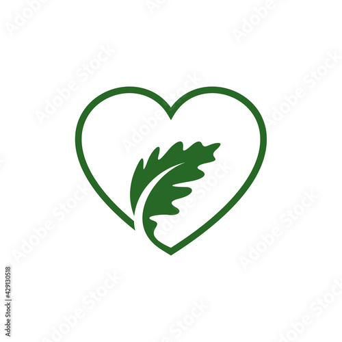 Love oak leaf logo design vector illustration, Creative oak tree logo design concept template, symbols icons