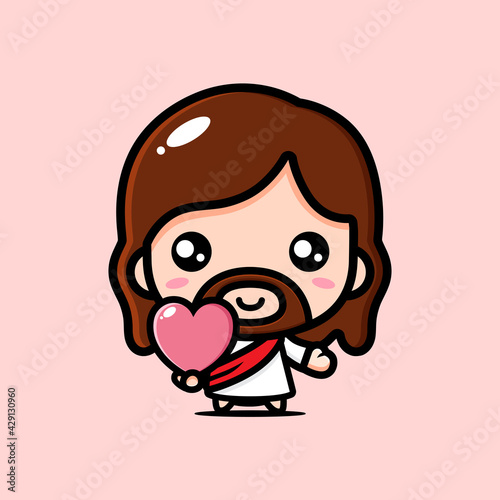 cute half jesus cartoon vector design holding a heart