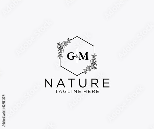 initial GM letters Botanical feminine logo template floral, editable premade monoline logo suitable, Luxury feminine wedding branding, corporate.