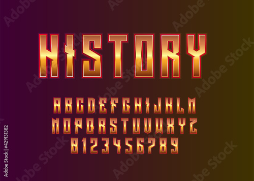 Ancient look font effect. Set of alphabet and number template for vintage look, game title, movie poster