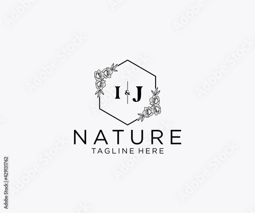 initial IJ letters Botanical feminine logo template floral, editable premade monoline logo suitable, Luxury feminine wedding branding, corporate.