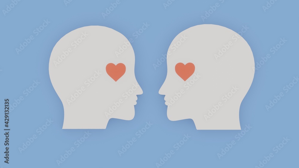 Love and heart concept. Two people fall in love. Illustration with white, red and blue colours Love and heart concept. Two people fall in love. Illustration with white, red and blue colours