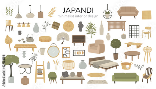vector set of japandi interior design elements photo