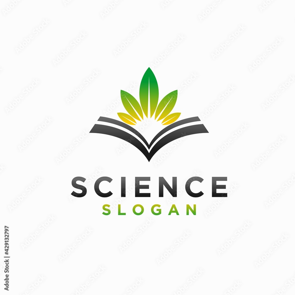 Science logo with book, sun and leaf concept