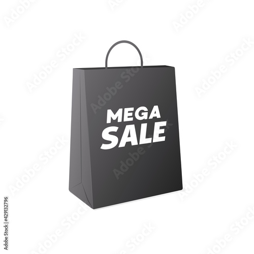 Shopping paper bag. Vector illustration. Supermarket shopping. Isolated on white background. 