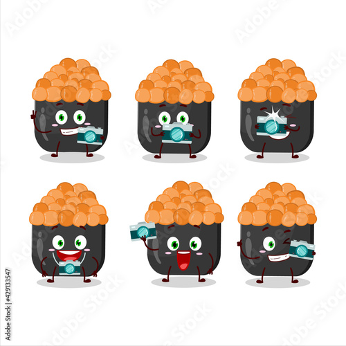 Photographer profession emoticon with gunkan sushi cartoon character