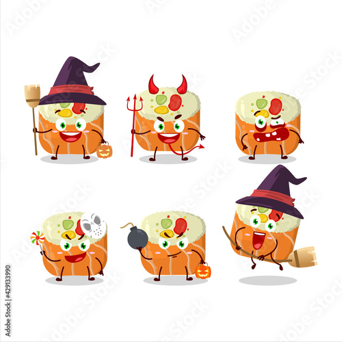 Halloween expression emoticons with cartoon character of uramaki sushi