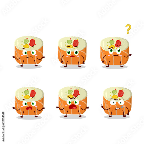 Cartoon character of uramaki sushi with what expression