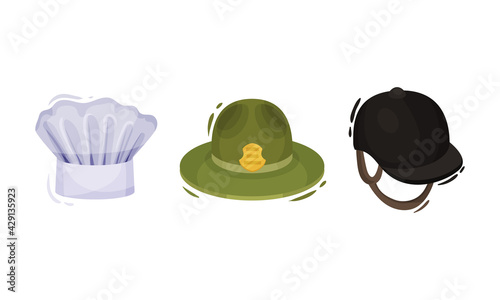 Professional Hats with Jockey Cap and Chef Toque Vector Set