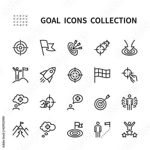 Goal vector line icons set. Business goal. Isolated icon collection on white background. Goal and target vector symbol set.