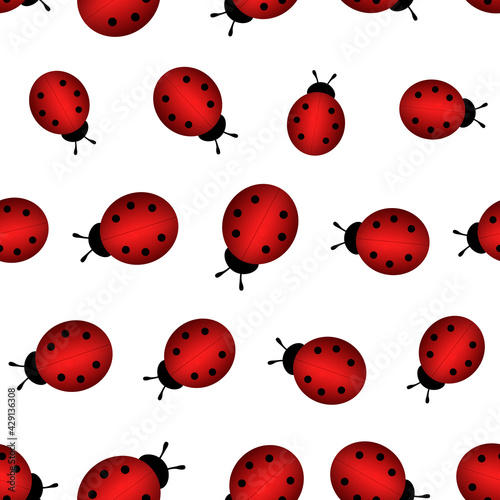 Fashion animal seamless pattern with colorful ladybird on white background. Cute holiday illustration with ladybags for baby. Design for invitation, poster, card, fabric, textile