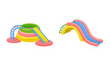 Bright Inflatable Slide and Pond with Smooth Surface on Playground Vector Set
