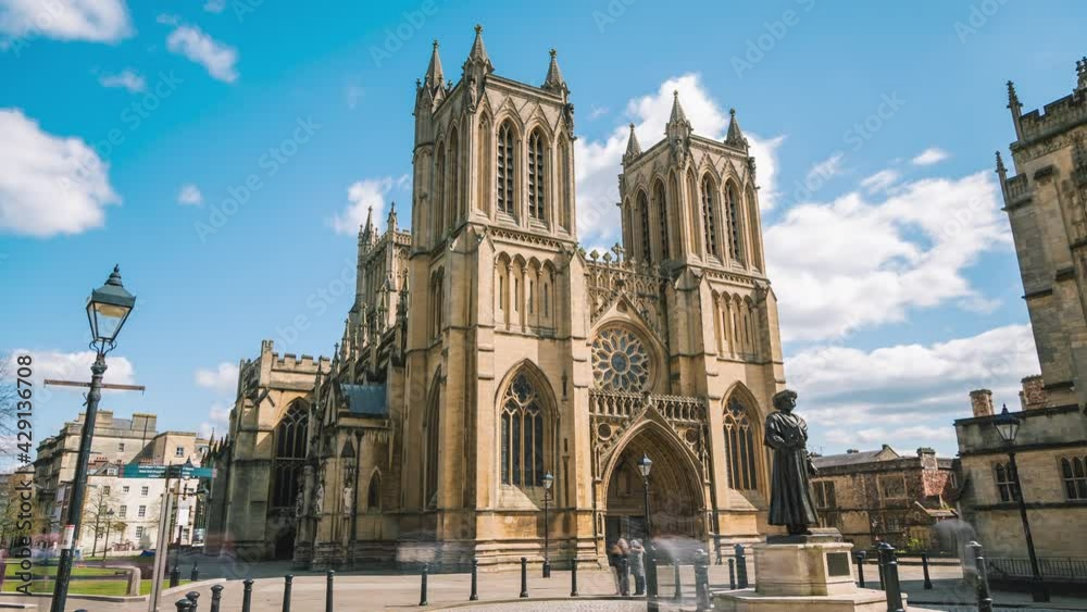 Time lapse of passing clouds over 12th century Bristol Cathedral, UK
