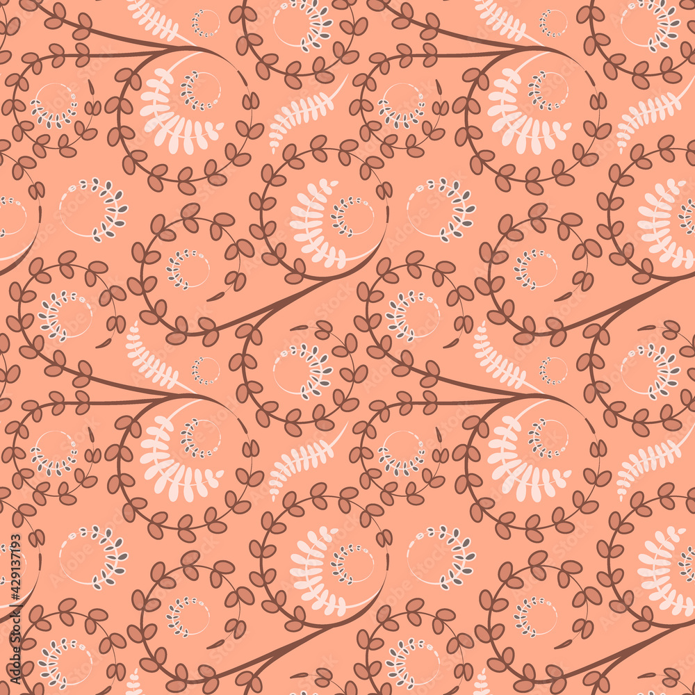 Seamless texture, pattern on a square background - flowers and leaves. Styling.