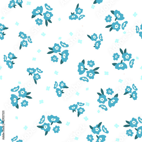 Fototapeta Naklejka Na Ścianę i Meble -  Vector floral seamless pattern design.  flowers with leaves .  texture for kids fabric, packaging, wrappers.