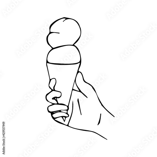 Ice cream in hand. Hand drawn vector illustration