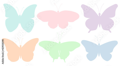 Set butterflies silhouettes colorful vector illustration 