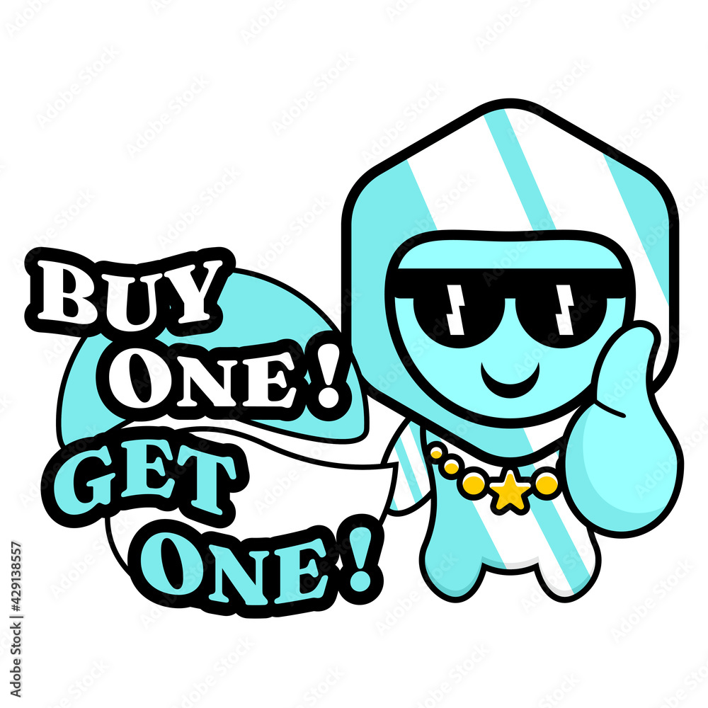 ice cube mascot buy one get one, perfect for sticker, advertisement or promotion
