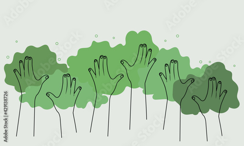 Hands holing the tree for protect the world, Banner save nature.