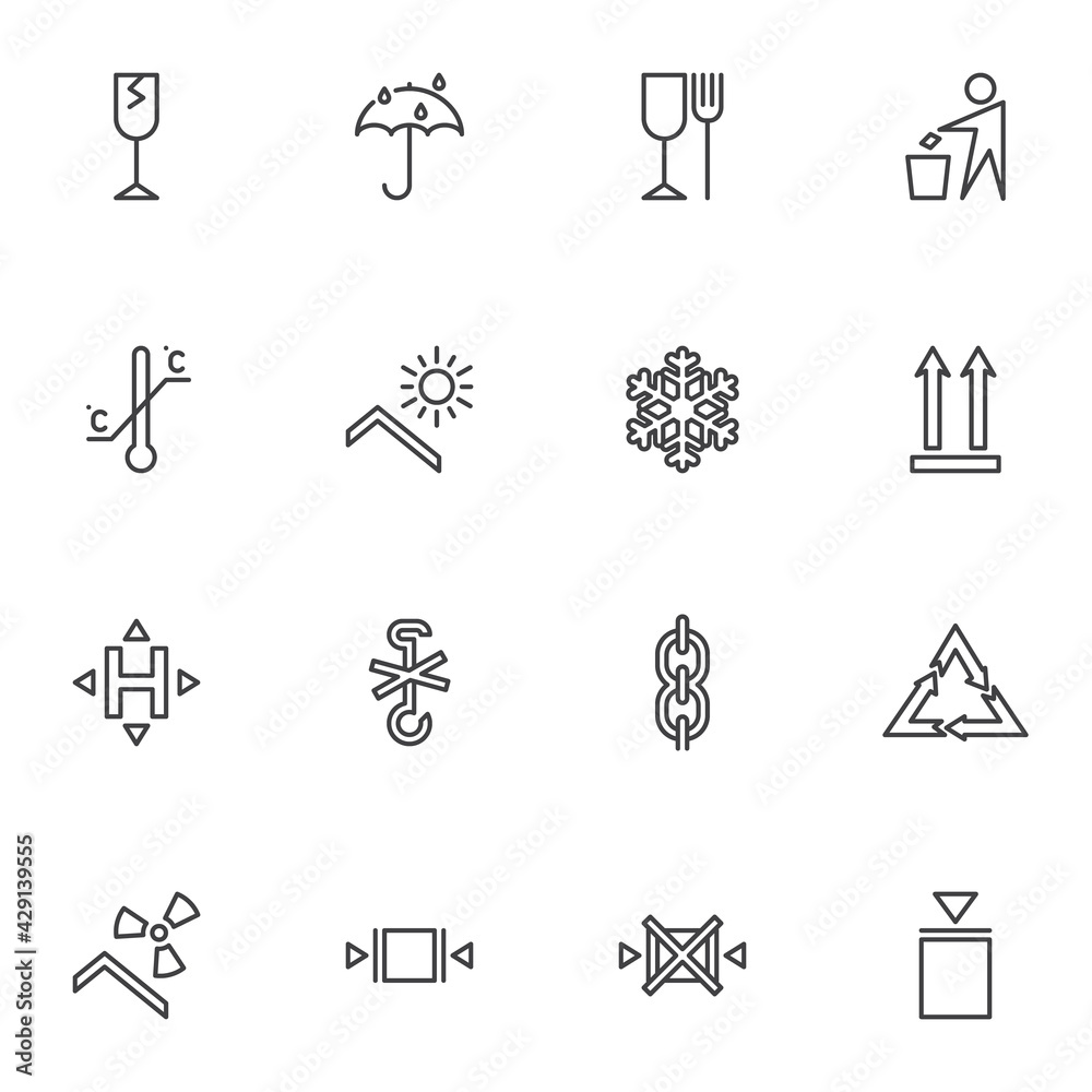 Packaging line icons set Packaging line icons set