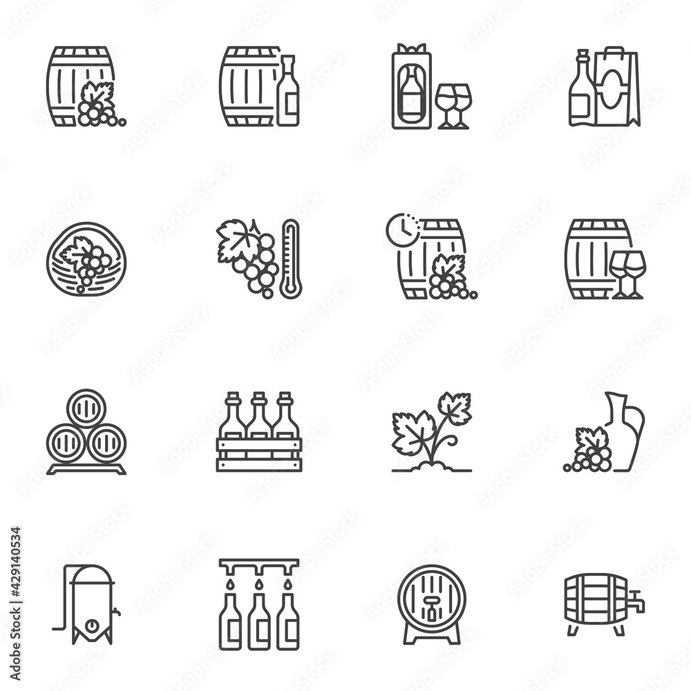 Wine making line icons set Wine making line icons set