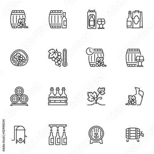Wine making line icons set