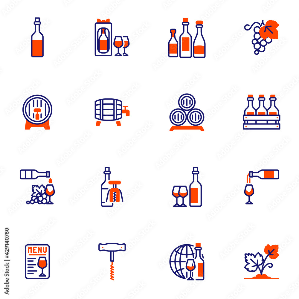 Fototapeta premium Wine production line icons set