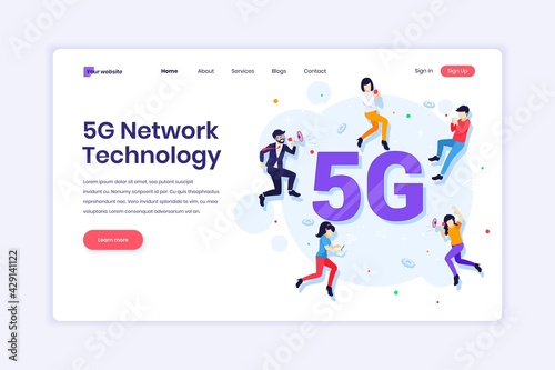 Landing page design concept of 5G Network Technology. People using High-speed wireless connection 5G. vector illustration