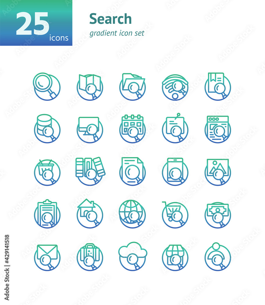 Search gradient icon set. Vector and Illustration. Search gradient icon set. Vector and Illustration.